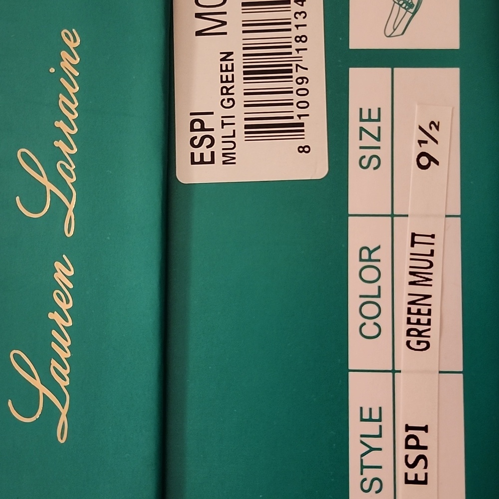 NIB Lauren Lorraine Tropical Green Rhinestone Embellished Espadrille Loafers 9.5 - Picture 9 of 10